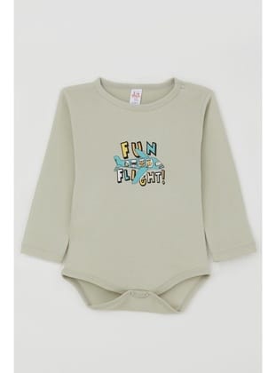Breeze Erkek Bebek Çıtçıtlı Zıbın Body Pilot Hayvancıklar Baskılı 9 Ay-3 Yaş, Su Yeşili
