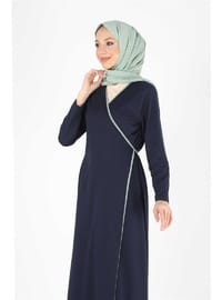 Pratik Yandan Bağlamalı Kruvaze Biye Kuşaklı %100 Pamuk Tesettür Namaz Elbisesi