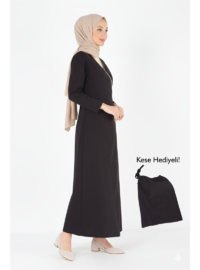 Pratik Yandan Bağlamalı Kruvaze Biye Kuşaklı %100 Pamuk Tesettür Namaz Elbisesi
