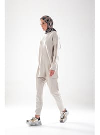 Taş Rengi Patch Detaylı Eşofman Takımı