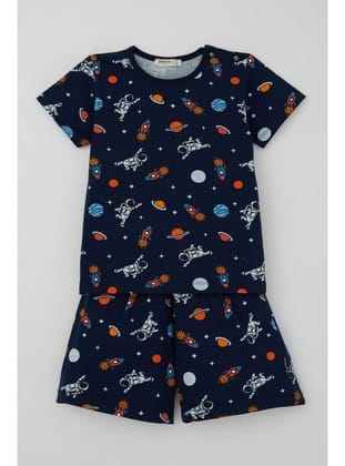Breeze Erkek Bebek Şortlu Pijama Takımı Galaksi Temalı Astronot Desenli 9 Ay-3 Yaş, Lacivert