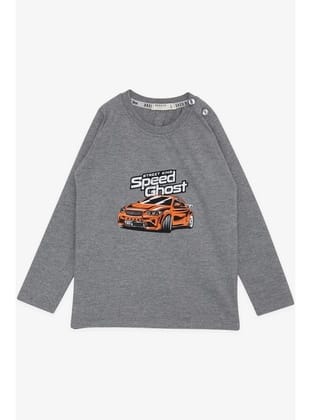 BREEZE GİRLS & BOYS Erkek Çocuk Uzun Kollu Tişört Hayalet Araba Baskılı 1.5-5 Yaş, Koyu Gri Melanj