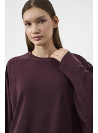 Mürdüm Kadın Tencel Karışımlı Yumuşak Dokulu Bisiklet Yaka Basic Bol Paça Alt Üst Takım Mürdüm