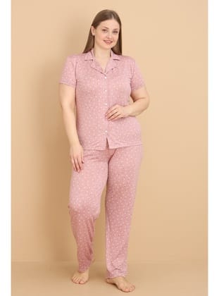 Mirano 2852 Minik Kalpli Milan Kumaş Kısa Kollu Düğmeli Büyük Beden Kadın Pijama Takımı