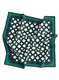 Geometrik Desenli Twill Eşarp Askılı 90x90 Kırmızı Krem