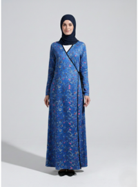 Pratik Yandan Bağlamalı Kruvaze Biye Kuşaklı %100 Polyester Namaz Elbisesi