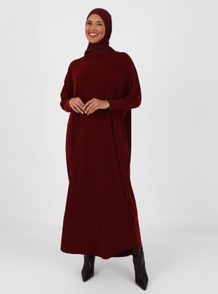 Yarasa Kollu Tesettür Elbise - Bordo - ZENANE