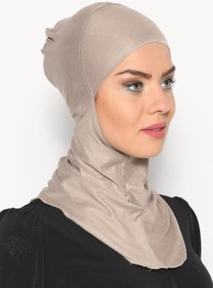 Boyunluklu Hijab Bone - Açık Vizon - Ecardin