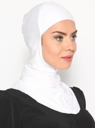 Boyunluklu Hijab Bone - Beyaz - Ecardin