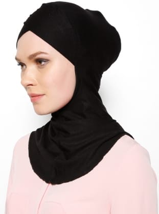 Büyük Hijab Çapraz Bone - Siyah - Ecardin