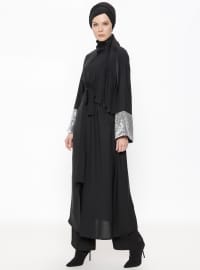 Payetli Kollu Abaya Siyah