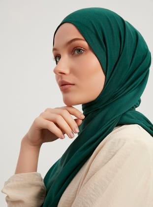 Likralı Penye Şal - Zümrüt - Schaless