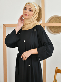 İnci Detaylı Tesettür Elbise Siyah