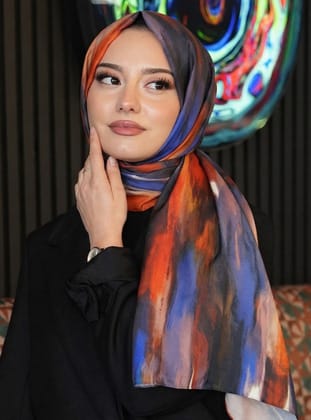 Sanat Desen Turuncu Soft Pamuk Şal