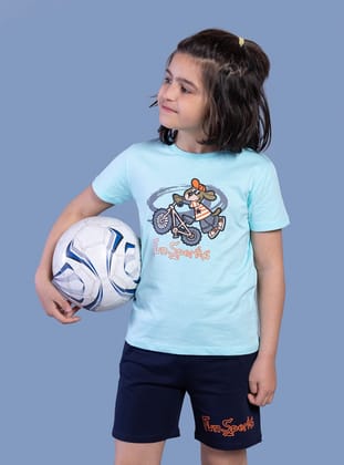 Toontoy Erkek Çocuk Bisiklet Süren Köpek Baskılı Takım-Su Yeşili - Su Yeşili - Toontoy