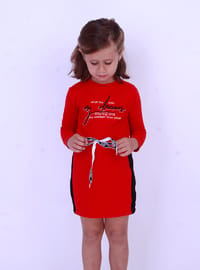 Kız Çocuk Baskılı Elbise Kırmızı