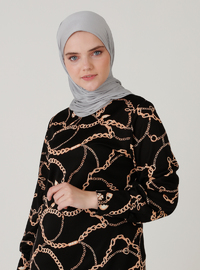 Zincir Desenli Tunik Siyah