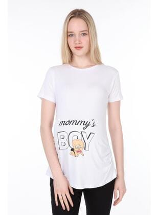 IŞŞIL Annesinin Oğlu Viskon Hamile Kısa Kol T-Shirt Beyaz