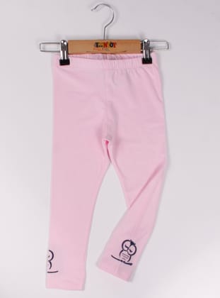 Toontoy Kız Çocuk Paçası Baykuş Nakışlı Tayt-Pembe - Rose - Toontoy