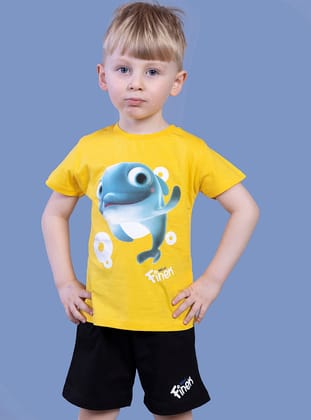 Toontoy Erkek Çocuk Balık Baskılı Şortlu Takım-Sarı