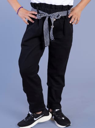 Toontoy Kız Çocuk Yüksek Bel İki Yanı Cepli Regular Fit Jean Pantolon-Siyah