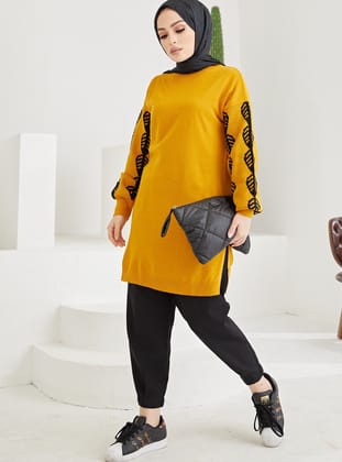 Kolu İşlemeli Triko Kazak - Hardal  - Modaefa