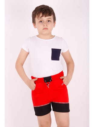 Toontoy Erkek Çocuk Sport Şeritli Garnili Şort-Kırmızı