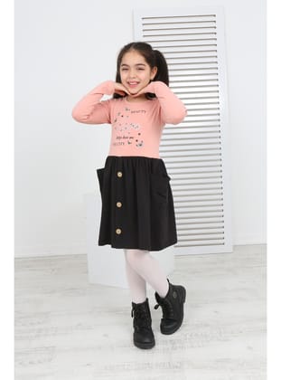 Toontoy Kız Çocuk Beauty Love Baskılı Elbise-Pudra