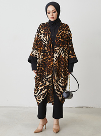 Leopar Desenli Kimono Kahverengi
