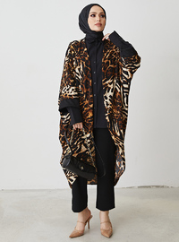 Leopar Desenli Kimono Kahverengi