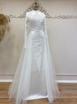 Lavin Nikah Tesettür Abiye Elbise - Ekru - Gamze Özkul