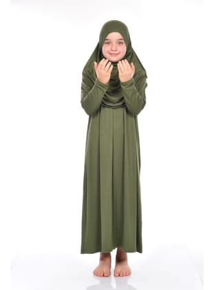 İhvan Çocuk Pratik Namaz Elbisesi 8-12 Yaş  Haki
