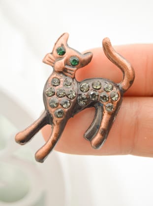 Kedi Figürlü Broş - Bronz Rengi - Artbutika