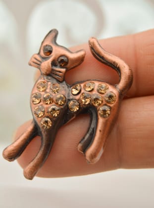Kedi Figürlü Broş - Bronz Rengi - Artbutika