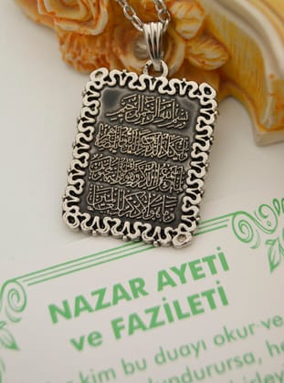 Nazar Ayeti Kolye - Gümüş Rengi - Artbutika
