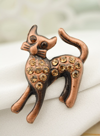 Kedi Figürlü Broş - Bronz