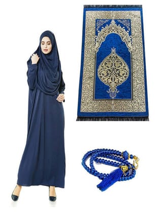 Tek Parça Namaz Elbisesi - Seccade - Tesbih - İbadet Seti - Lacivert Lacivert