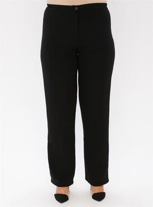 Ladies First Büyük Beden Krep Bol Paça Pantolon - Siyah - Arıkan