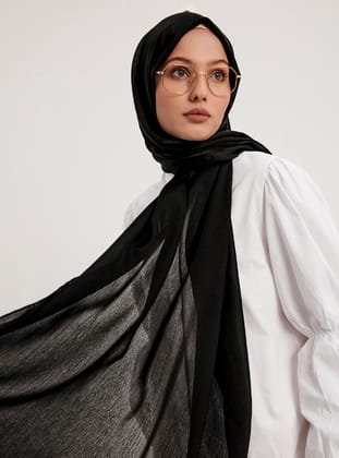 Janjanlı Krinkıl Şal - Siyah - ŞALESS