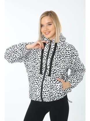 Ladies First Kapüşonlu Desenli Şişme Mont - Beyaz Siyah - Arıkan