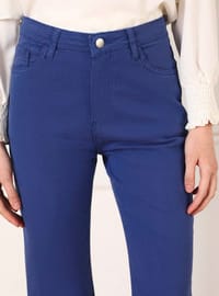İspanyol Paça Denim Pantolon Saks Mavisi