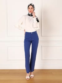 İspanyol Paça Denim Pantolon Saks Mavisi