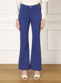 İspanyol Paça Denim Pantolon Saks Mavisi