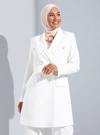 Şal Yaka Düğme Detaylı Blazer Ceket Beyaz