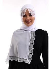 İğne Oyalı Dantelli Eşarp Beyaz