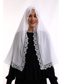 İğne Oyalı Dantelli Eşarp Beyaz
