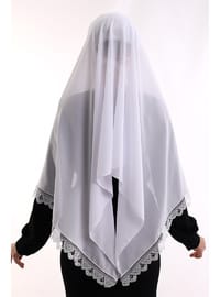 İğne Oyalı Dantelli Eşarp Beyaz