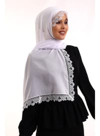 İğne Oyalı Dantelli Eşarp Beyaz