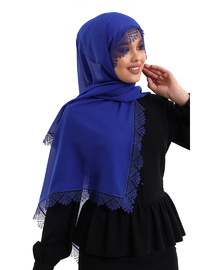 İğne Oyalı Dantelli Eşarp Mavi