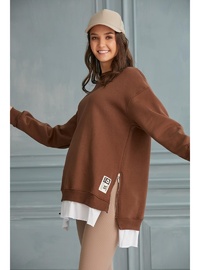 Hamile Üç İplik Penye Sweatshirt Kahve